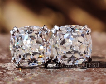 2.46 TCW Cushion Rensu Cut Moissanite Stud Earrings, Double Claw Prongs, Moissanite Wedding Earrings, Push Back Earrings, Anniversary Gift