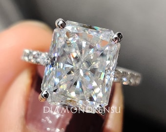 Crushed Ice Cut, 4.76 CT Radiant Cut Colorless Moissanite Ring, Pave Engagement Ring, Best Cut Moissanite Ring, Anniversary Ring for Women