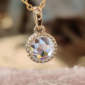 Antique Rose Cut Pendant, 1.07 CT Round Rose Cut Colorless Moissanite Pendant, Pendant for Women, Bezel Set Pendant, Handmade Gift for Her