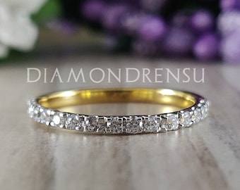 1.50 MM Round Brilliant Cut Colorless Moissanite Band, Eternity Wedding Band, Half Eternity Band, Anniversary Gift for Her, Bridal Set Band