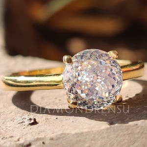 Antique 3.43 CT Portuguese Cut Colorless Moissanite Engagement Ring, Solitaire 4 Prongs Wedding Ring, Solid Yellow Gold Anniversary Ring