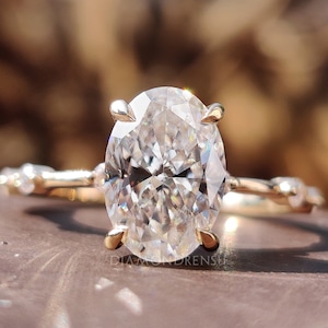 2.13 CT Oval Moissanite Engagement Ring, Oval Hybrid Colorless Moissanite, Distance Pave Wedding Ring, Handmade Ring, Anniversary Gift Ring