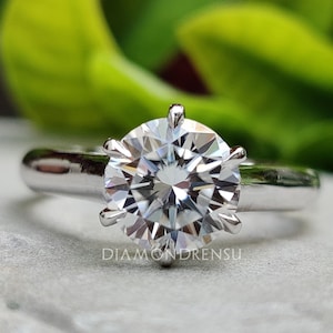 Anillo de compromiso solitario de moissanita incolora con corazones y flechas redondas de 1,96 quilates, anillo de bodas de seis puntas, anillo de aniversario, anillo de oro macizo