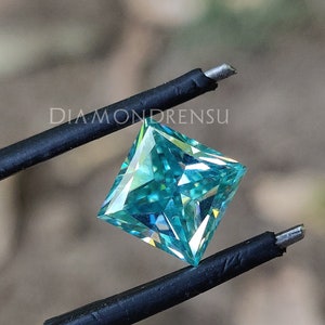 Elegant 2.0 CT Princess Cut Loose Moissanite, Cyan Blue Loose Moissanite Diamond, Moissanite Engagement Ring, Moissanite Jewelry, Bridal Set