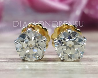 Złote kolczyki dla kobiet – kolczyki Diamondrensu 2 ct – kolczyki z zapięciem na śrubkę – stary europejski szlif Moissanite – prezenty rocznicowe dla niej