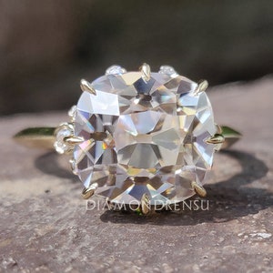 Antique Vintage Style 3.53 TW Cushion Old Mine Cut Moissanite Ring, Muse Engagement Ring, Wedding Ring, Anniversary Gift Ring, Handmade Ring