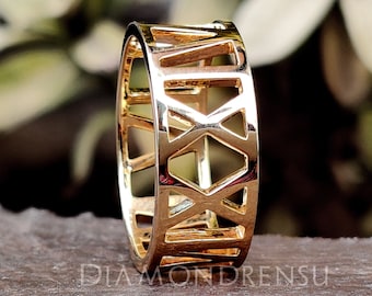 Custom Roman Numeral Wedding Date Band, Personalized Band, Comfort Fit Band, Solid Yellow Gold Band, Roman Numeral Ring, Engagement Ring Set
