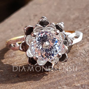 Stunning 2.64 CT Portuguese Cut Colorless Moissanite Floral Design Ring | Vintage Engagement Ring | Two Tone Wedding Ring | Anniversary Gift