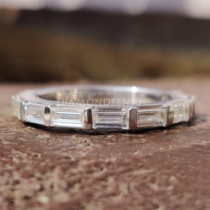 Half Eternity Wedding Band | 1.12 TW Baguette Colorless Moissanite Band | Engagement Ring | 14K White Gold | Bridal Set | 3/4 Eternity Band