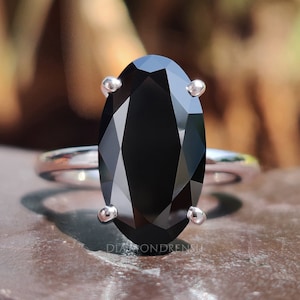4.15 CT Black Moval Moissanite Ring, Hidden Halo Engagement Ring, Open Gallery Ring, Promise Ring For Her, Wedding Ring Set by Diamondrensu
