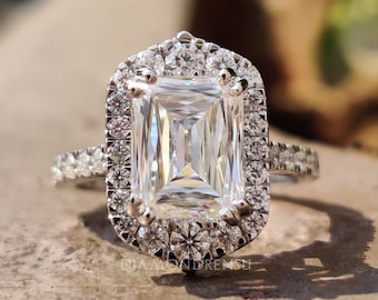 Criss Cut Moissanite Halo Engagement Ring, Peekaboo Round Sapphire Stone, Anniversary Ring For Her, Promise Ring for Her, Wedding Ring