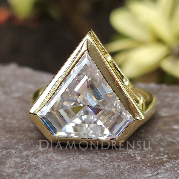 Diamond Shape Bezel Set Engagement Ring, 7.45 CT Diamond Cut Colorless Moissanite Ring, Solitaire Ring, Wedding Ring, Anniversary Ring Gift