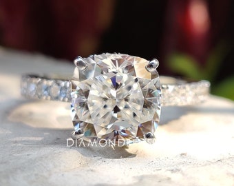 Double Hidden Halo Cushion Moissanite Engagement Ring, Pave Set Wedding Ring, Anniversary Gifts, Bridal Ring, Handmade Ring by Diamondrensu
