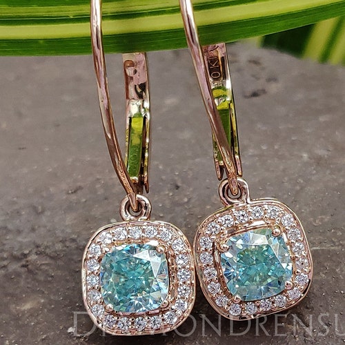 Dangle and Drop Earrings 1.44 TW Cushion Cyan Blue Etsy