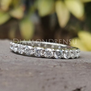 Platinum Full Eternity Band, 2.50 MM Round Colorless Moissanite Band, 1.39 TW Round Wedding Band, Engagement Ring, Bridal Set, Matching Band