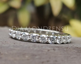 Platinum Full Eternity Band, 2.50 MM Round Colorless Moissanite Band, 1.39 TW Round Wedding Band, Engagement Ring, Bridal Set, Matching Band