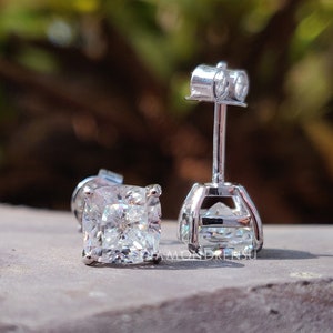 Cushion Cut Moissanite Stud Earrings for Women, Gifts for Mother/Wife/Girlfriend, 4 Prong Basket Setting, 2.72 ct Screw/Push Back Earrings