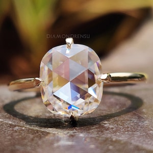 Cushion Rose Cut Moissanite Engagement Ring with Comfort Compass yellow gold Prong Setting and Easy for Daily Wear Perfect Proposal
