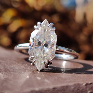 Dutch Marquise Moissanite Engagement Ring with Hidden Halo, Colorless Moissanite Wedding Ring, Antique Marquise, Handmade Ring, Gift for Her