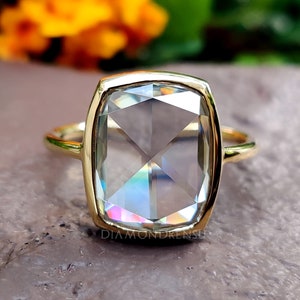 Antique Rose Cut Moissanite Engagement Ring in Bezel Setting, Cushion Rose Solitaire Ring, Vintage Style Wedding Ring, Low Profile Ring