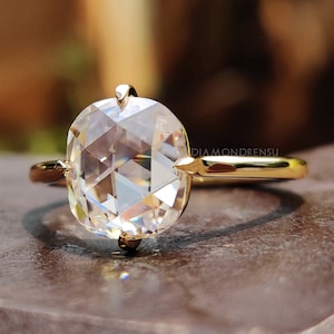 Cushion Rose Cut Moissanite Solitaire Engagement Ring, Low Setting Wedding Ring, Anniversary Ring for Women, Perfect Proposal Ring for Her