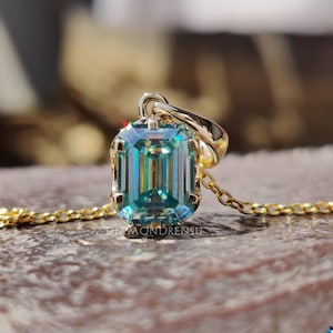 1.86 CT Emerald Cut Cyan Blue Moissanite Pendant, Wedding Set, Anniversary Gift for Her, Love and Friendship Pendant, Antique Style Pendant