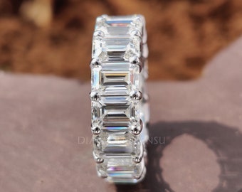 6x4MM Emerald Cut Eternity Band, Moissanite Wedding Band, Full Eternity Band, 8.62 CT Colorless Moissanite, Anniversary Gift Eternity Ring