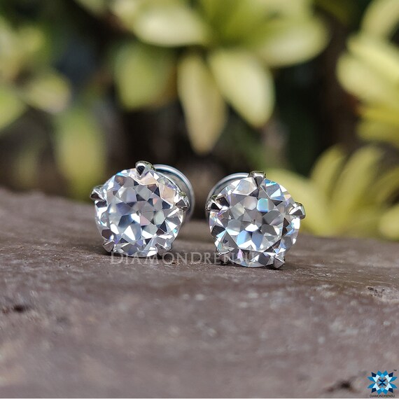 2.57 TW Old European Cut Colorless Moissanite Stud Earrings | 10 KT White Gold Wedding Earrings | Engagement Earrings | Bridal Collection