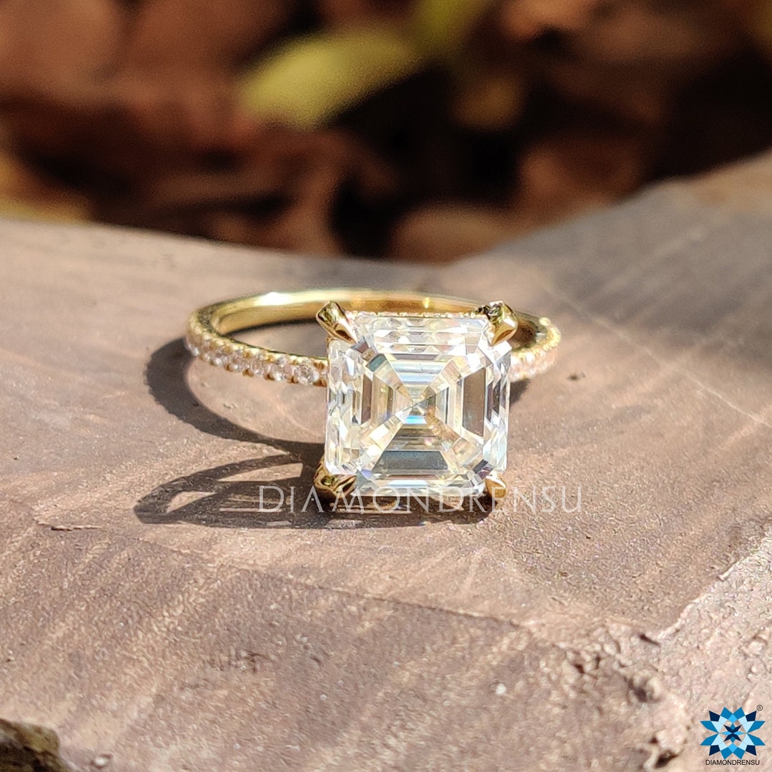 3.32 CT Asscher Cut Petite Pave Crown Moissanite Diamond