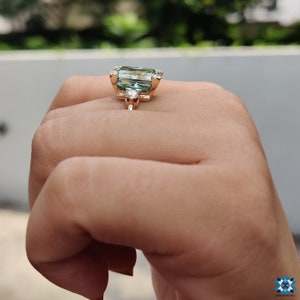 Unique Moissanite Engagement Ring, 8.52 CT Radiant Cut Cyan Blue Moissanite Ring, Wedding Ring, Big Moissanite Ring, Propose Ring for Women image 6