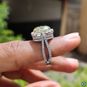 Double hidden halo engagement ring Split Pave Band handmade jewelry Oval Cut Moissanite Center Stone