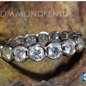 Round Bezel Set Full Eternity Band, 2.80 MM Round Colorless Moissanite Ring, 14K White Gold, Wedding Band, Engagement Ring, Bridal Set