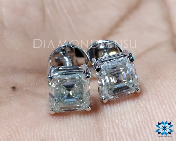 2.0TW Asscher Cut Near Colorless Moissanite Stud Earrings