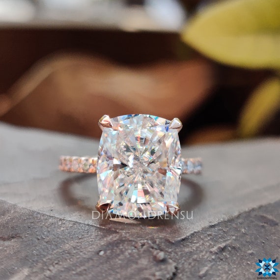 Halo Brilliant Moissanite Ring 5.48 Ct Off White Engagement 925 Sterling Silver