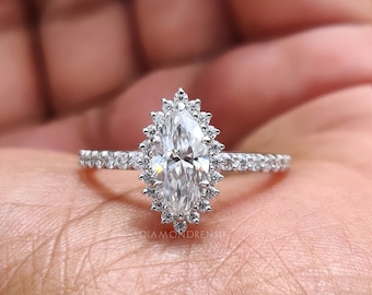 Anello di fidanzamento vintage con taglio marquise, anello con alone in stile antico, fede nuziale per donna, regalo di anniversario per lei, regalo di anniversario/compleanno