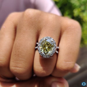 Oval Canary Yellow Moissanite 2 Tone engagement ring handmade ring Four Claw Prong