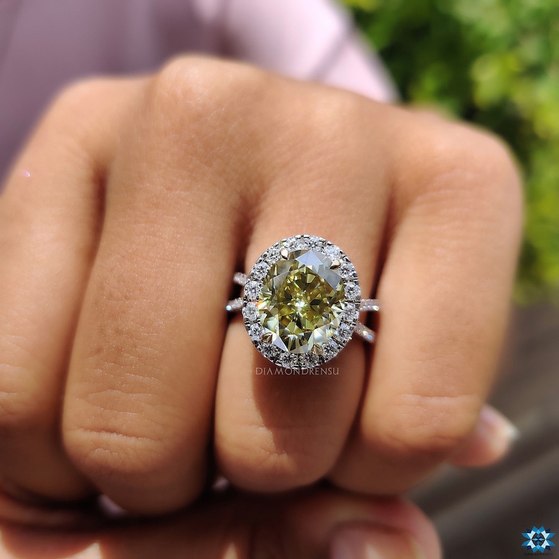Oval Canary Yellow Moissanite 2 Tone engagement ring handmade ring Four Claw Prong