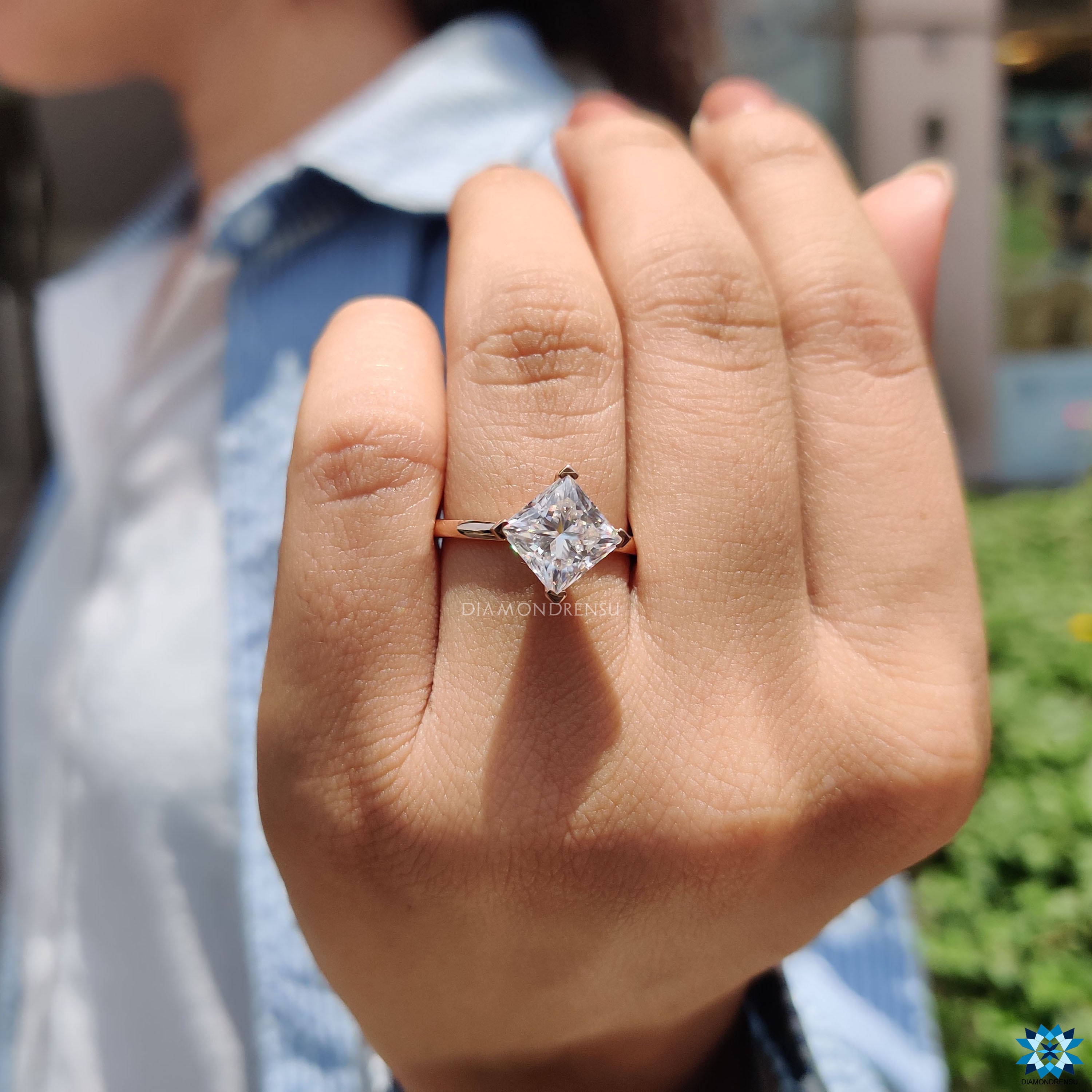 Diagonal princess shop cut engagement ring