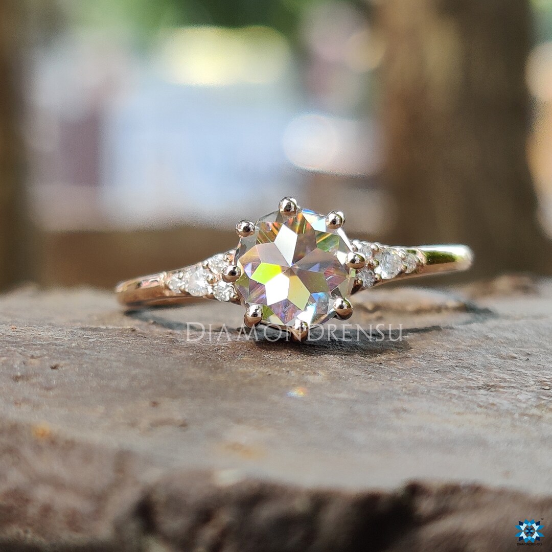 Antique Vintage 0.65 TCW Round Rose Cut Colorless Moissanite Engagement ...