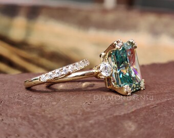 ゴールドルチル、モアサナイトPt クラシック 9.22 TW シアンブルー ラディアント＆ラウンド 無色