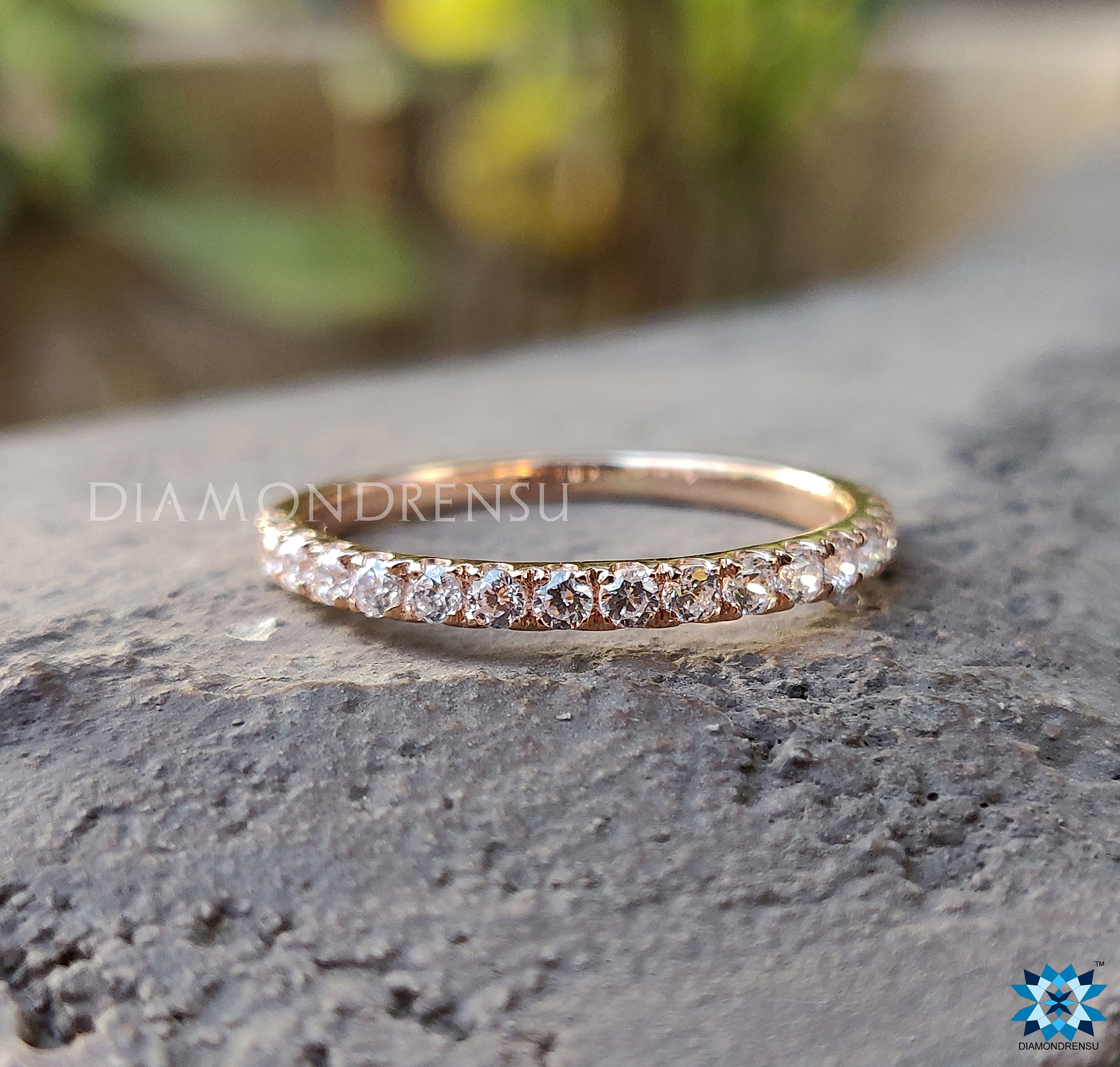 Rose Gold Half Eternity Colorless Moissanite Diamond Engagement BandWedding For HerAnniversary Gift for herWedding ring set 14k gold