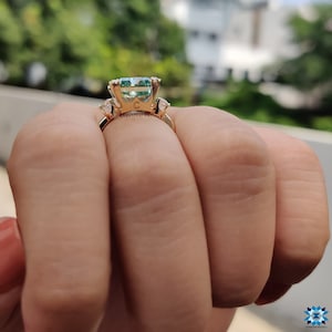 Unique Moissanite Engagement Ring, 8.52 CT Radiant Cut Cyan Blue Moissanite Ring, Wedding Ring, Big Moissanite Ring, Propose Ring for Women image 7