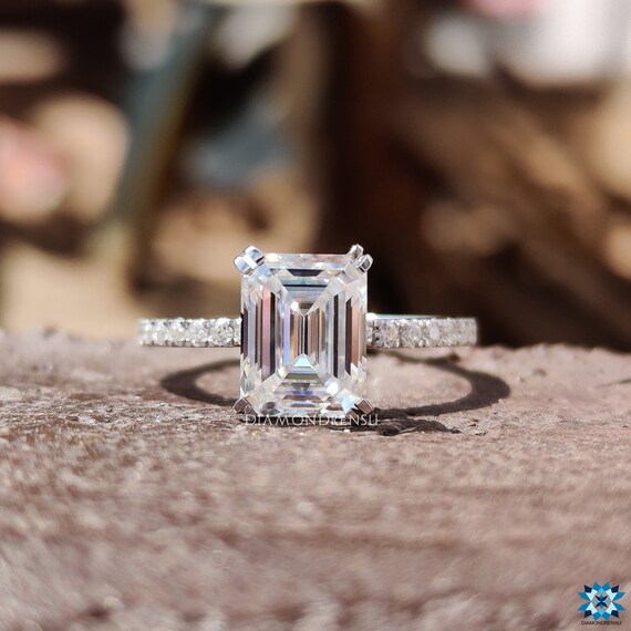 Amazing 2.35 TCW Emerald Step Cut Colorless Pave Set Moissanite