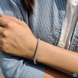 Bracciale Tennis Donna Con Zirconi Cubici Rotondi 3mm - Classico, Regalo Per Moglie E Fidanzata, In Elegante Scatola Regalo
