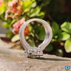 Trio pave engagement ring featuring three shimmering rows of diamonds.