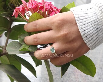 Increíble anillo radiante de este a oeste, anillo de doble garra, anillo de  moissanita radiante verde de 1,62 quilates, anillo de compromiso