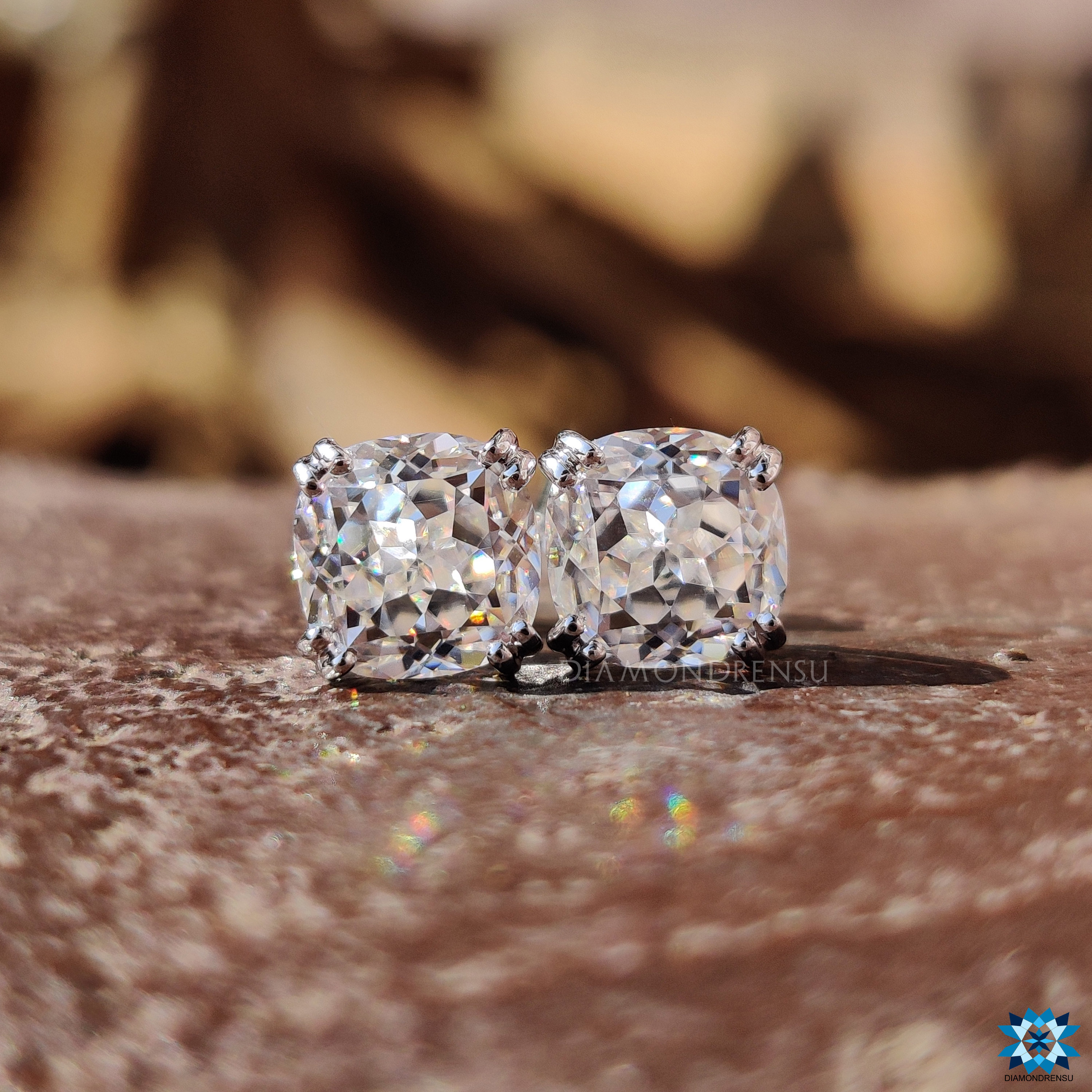 2.46 TCW Cushion Rensu Cut Moissanite Stud Earrings, Double Claw Prongs, Moissanite Wedding Earrings, Push Back Earrings, Anniversary Gift