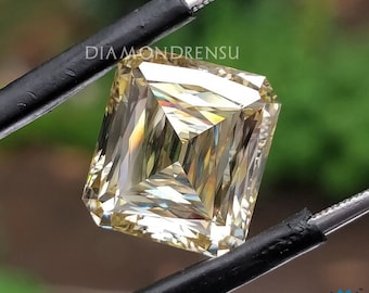 Antique 8.52CT Criss Cut Fancy Light Yellow Color Loose Moissanite, Unique Handcrafted Moissanite For Engagement Ring, Wedding Ring, Pendant