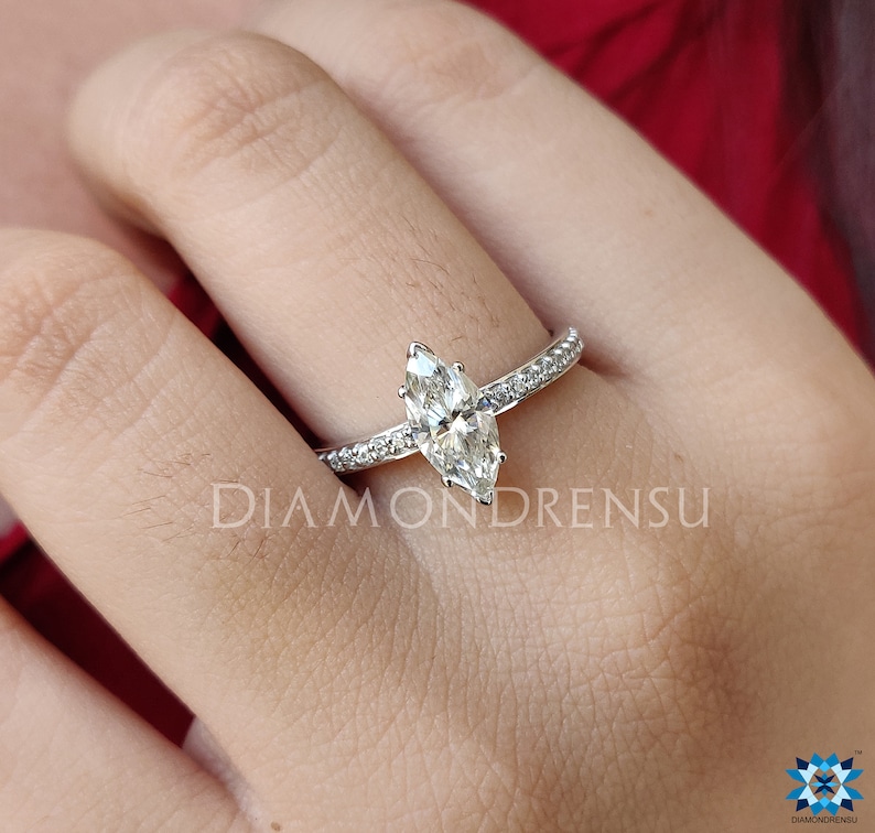 Marquise Near Colorless Moissanite Ring Gifther Solid White Gold Ring Marquise Moissanite Ring 1.25 TW Engagement Ring Wedding Ring