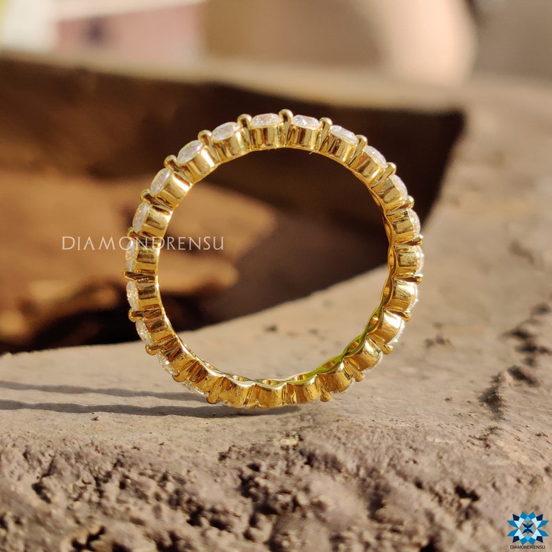 Solid Gold Anniversary Band Floating Bubble Prong Wedding Band 1.49 TCW Round Brilliant Cut Colorless Moissanite Band Full Eternity Band